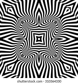 Monochrome textured illusion background. Abstract striped torsion backdrop. Vector-art illustration