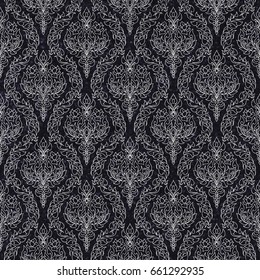 Monochrome thai floral motif seamless background.