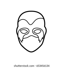 monochrome thick contour head of faceless female superhero with mask and flame eyes vector illustration