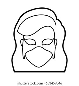 monochrome thick contour head of faceless woman superhero with long wavy hair and mask vector illustration