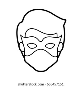monochrome thick contour head of faceless kid superhero with mask vector illustration