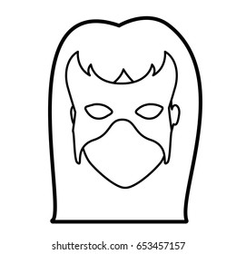 monochrome thick contour head of faceless woman superhero with long hair and mask vector illustration