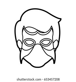 monochrome thick contour head of faceless man superhero with mask vector illustration