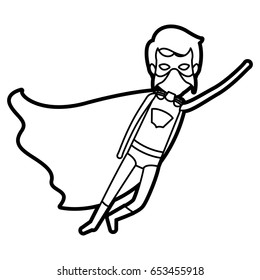 monochrome thick contour of standing faceless superhero male flying in diagonal direction vector illustration