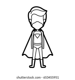 monochrome thick contour of standing faceless male superhero and masked vector illustration