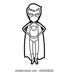 monochrome thick contour of standing faceless superhero young flying with hands in your waist vector illustration