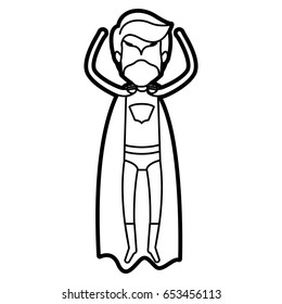 monochrome thick contour of standing faceless superhero male flying vertically vector illustration