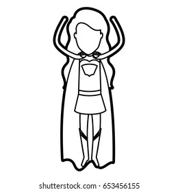 monochrome thick contour of standing faceless superhero woman flying with the arms up vector illustration