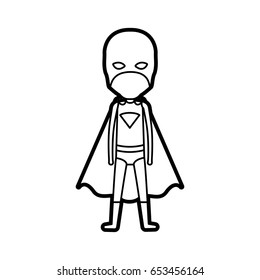 monochrome thick contour of standing faceless kid superhero vector illustration
