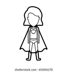 monochrome thick contour of standing faceless girl superhero with short hair vector illustration
