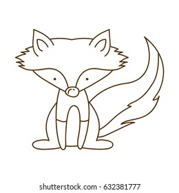 monochrome thin contour of fox sitting vector illustration