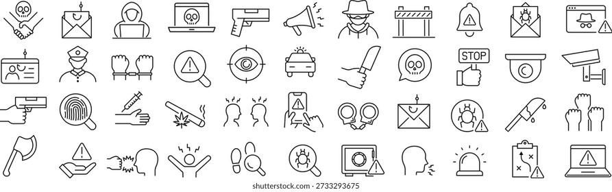 Monochrome Threat Line Icons Vector Set