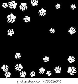 Monochrome Tiger Footprints in Black and White. Prints of Paws with Big Claws for Petshop Design or for Goods for Pets. Simple Pattern for Print, Logo or Poster. Vector Confetti Background.