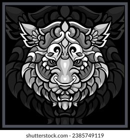 Monochrome Tiger head mandala arts isolated on black background.