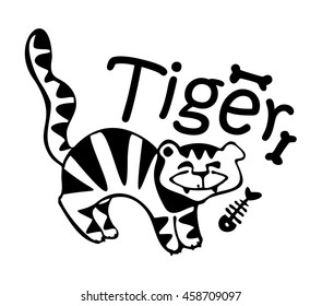 monochrome tiger print, funny, stylized, black and white