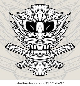 Monochrome Tiki Mask. Premium vector