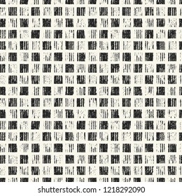 Monochrome Tile Checked Brushed Textured Distressed Background. Seamless Pattern.