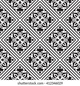 Monochrome tile design. Geometric seamless pattern.