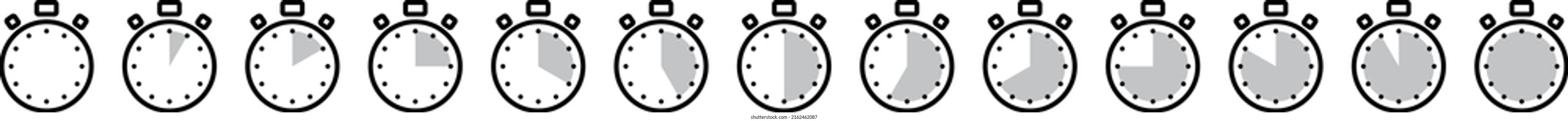 Monochrome timer clock vector illustration icon set