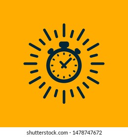Monochrome timer Icon. Fast delivery, express and urgent shipping, services, stop watch. Speed concept. Flat style vector illustration yellow background