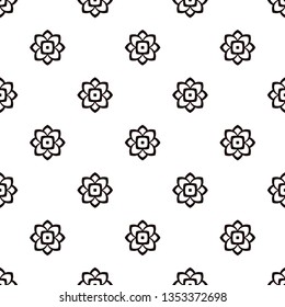Monochrome tiny bold line flower motif. Allover pattern for adult colouring book, interior, wallpaper, fabric, apparel textile, phone case. Eastern eight petals lotus ornament in black, white colours