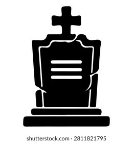 A monochrome tombstone featuring a cross and engraved inscription, symbolizing remembrance and memorial in a cemetery setting.