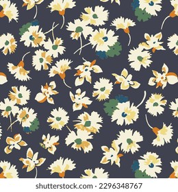 monochrome tone a solid abstract blooming chrysanthemum flower with bright tone, all over vector design with dark background illustration digital image for textile or wrapping paper printing factory