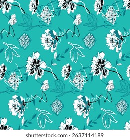 monochrome tone a solid abstract blooming roses flower with leaves arrangement, all over vector design with bright background illustration digital image for textile or wrapping paper printing factor
