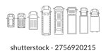 Monochrome top view illustration of various vehicles. Includes cars, buses, and trucks outlined with precision. Ideal for transport designs or educational purposes.