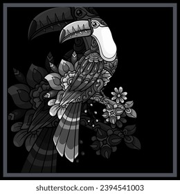 Monochrome Toucan bird mandala arts.