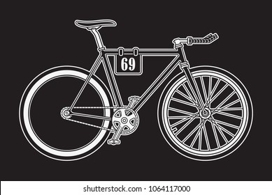Monochrome track bicycle. Road fixed gear cycle. Vector illustration for print on t-shirt.