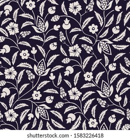 Monochrom Traditionelle Floral Chintz Vektorillustration Nahtlose Muster. Schwarz-Weiß-klassische Scrollblumen und Blatthintergrund Perfekt für Textilien und Mode. Muster-Kontrast