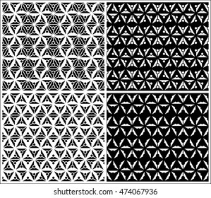 Monochrome triangle and circle shapes seamless pattern background.