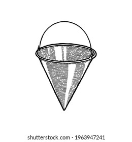 Cubo de fuego monocromo Triangle Cone para la lucha contra incendios aislado en fondo blanco. Equipos de extinción de incendios que utilizan para prevenir, extinguir, combatir la llama. Símbolo de contorno aislado