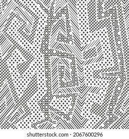 Monochrome trible geometric seamless pattern.