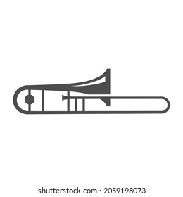 Monochrome trombone simple icon vector illustration. Classical metallic music instrument for jazz acoustic sound isolated on white. French flute pipe wind equipment for orchestra performance