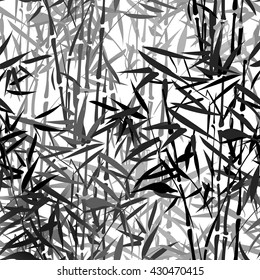 monochrome tropical bamboo vector seamless pattern on a black background