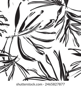 Monochrome Tropical Leaf seamless pattern design for fashion textiles, graphics and crafts