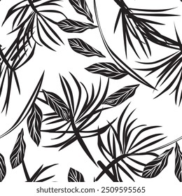 Monochrome Tropical Leaf seamless pattern design for fashion textiles, graphics and crafts