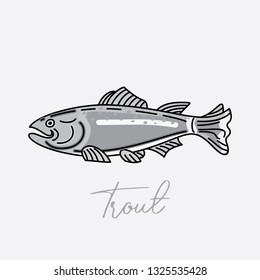 Monochrome Trout vector illustration. Stylized image of fish. Sea food. 