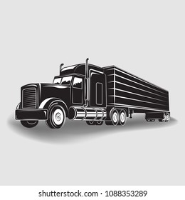 Monochrome truck icon isolated on white background with shadow, vector