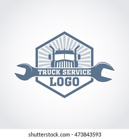Monochrome Truck Service Vector Logo, Repair Trucks Garage Emblem, Car Parts Shop Badge