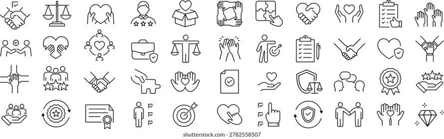 Monochrome Trust Line Icon Set Vector Illustration