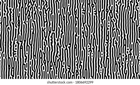 Monochrome Turing reaction background. Abstract diffusion pattern with chaotic shapes. Vector illustration.