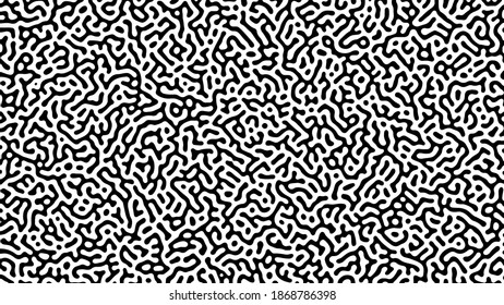 Monochrome Turing reaction background. Abstract diffusion pattern with chaotic shapes. Vector illustration.