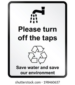 Monochrome turn off water public information sign isolated on white background