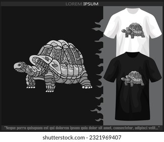 Monochrome turtle mandala arts isolated on black and white t shirt.