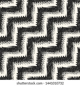 Monochrome Twisted Diagonal Zigzag Melange Textured Background. Seamless Pattern.