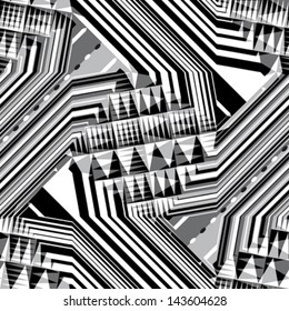 Monochrome Twisted Geometric Textured Checked Pattern