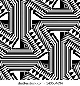 Monochrome Twisted Geometric Textured Checked Pattern